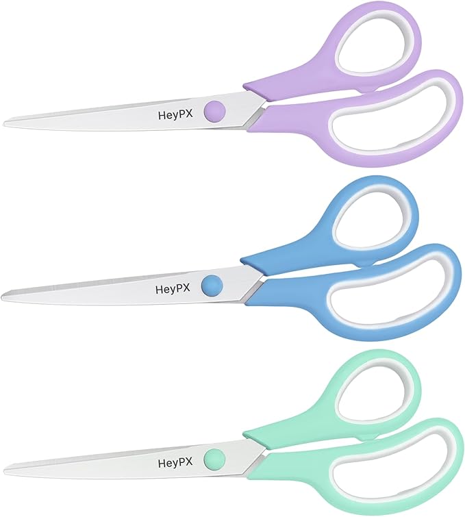3-Pack 8.5" Ultra Sharp Stainless Steel Scissors - Premium All Purpose for Office, Crafts, Sewing, Home & School | Comfort-Grip Ambidextrous (Left & Right Handed)