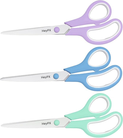 3-Pack 8.5" Ultra Sharp Stainless Steel Scissors - Premium All Purpose for Office, Crafts, Sewing, Home & School | Comfort-Grip Ambidextrous (Left & Right Handed)