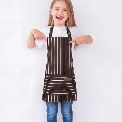 2 Pack Stripes Kids Apron, Kids Cooking Aprons with 2 Pockets, Cute Aprons for Cooking for Boys and Girls