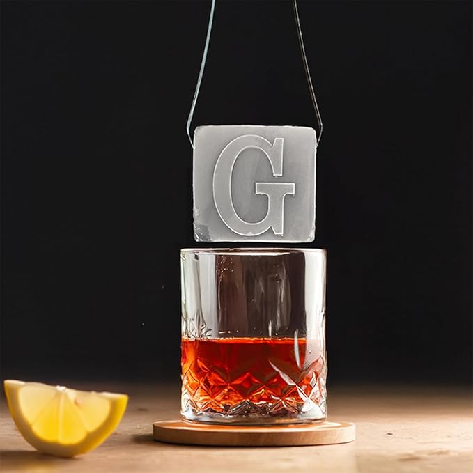 Monogrammed Ice Cubes Mold with Lid, 2 inch Whiskey Ice Cube Tray, Personalized Initials Silicone Cocktail Ice Cube Mold, Wedding Monogram, Thank You Gift, Gifts for Dad (Letter G)