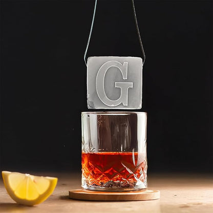 Monogrammed Ice Cubes Mold with Lid, 2 inch Whiskey Ice Cube Tray, Personalized Initials Silicone Cocktail Ice Cube Mold, Wedding Monogram, Thank You Gift, Gifts for Dad (Letter G)