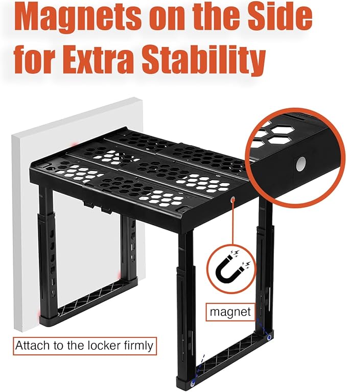 Piffny Locker Organizer Shelf， Adjustable Width and Height, Stackable, Ideal Locker Shelf for School, Office, Gym Lockers, or Even Kitchen Cabinets & Under Sink Organization(White 2 Pack) - Image 7
