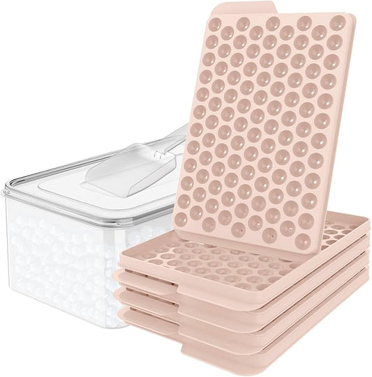 WIBIMEN Mini Ice Cube Trays, 0.55” Tiny Pebble Ice for Iced Coffee & Cocktails, Fast Chill, Easy Twist Release, Stackable with Lid & Storage Bin (4 Pack, Pink) by WIBIMEN