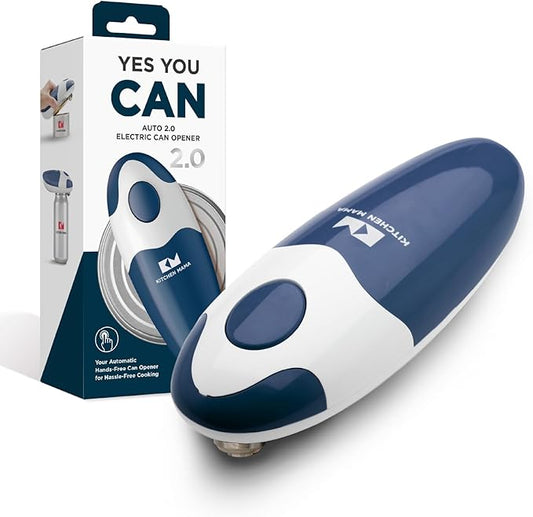 Kitchen Mama Auto 2.0 Electric Can Opener: Blade Opens Almost Any Can Pop or Soda Can - Automatic, Hands Free, Safe, Smooth Edge, Lid Remover, Battery Operated, Cordless, YES YOU CAN (Navy Blue) by KitchenMama
