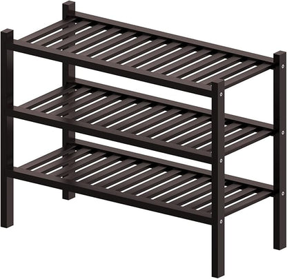 ROMGUAR CRAFT 3 Tier (Thick) Bamboo Shoe Rack for Closet Free Standing Wood Shoe Shelf for Entryway Small Space Stackable 27"x12"x21" (Black Brown) - Image 7