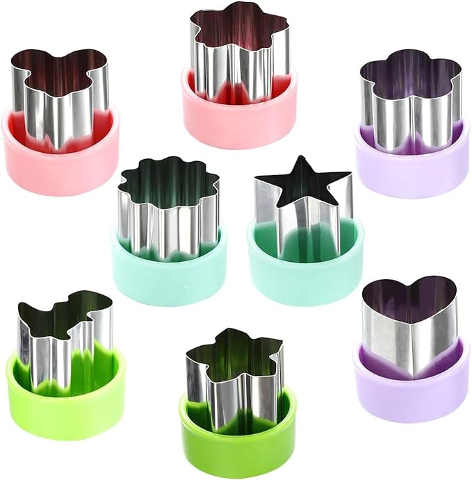 Vegetable Cutter Shapes Set (8 Pack) – 1.5" Stainless Steel Mini Cookie & Fruit Cutters for Kids, Bento Lunch, Sandwich, Fondant, Cheese, Baking & Food Prep by Unknown