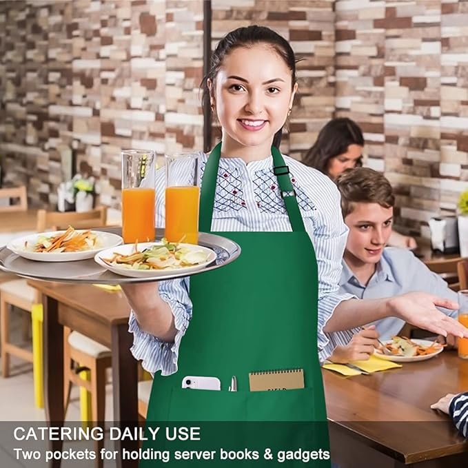 Jubatus 2 Pack 100% Cotton Aprons with 2 Pockets Cooking Chef Kitchen Adjustable Bib Apron for Women Men, Green - Image 5