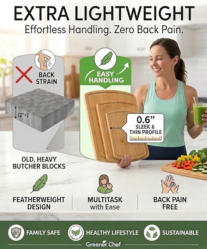 Greener Chef Luxury Bamboo Cutting Board Set of 3 with Glue-Free Surface Technology - Extra Spacious Wood Cutting Boards for Kitchen and XL Chopping Board Set - Replacements for Life - Image 4