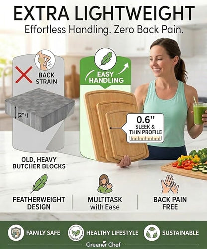 Greener Chef Luxury Bamboo Cutting Board Set of 3 with Glue-Free Surface Technology - Extra Spacious Wood Cutting Boards for Kitchen and XL Chopping Board Set - Replacements for Life - Image 4
