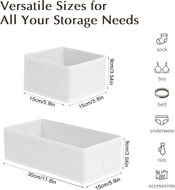 DIMJ Drawer Organizers - Set of 4 Fabric Closet Organizers and Storage, Drawer Dividers for Baby Clothes, Socks, Belt, Tie (White) - Image 2