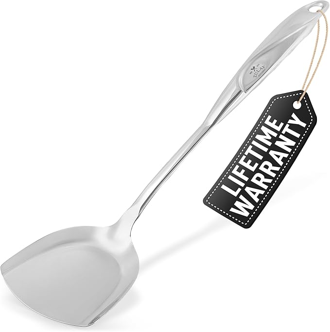 Zulay Kitchen Stainless Steel Wok Spatula - 14.8” Heat-Resistant Metal Turner for Stir-Fry, Sauté & Grilling - Durable, Rust-Proof & Dishwasher Safe Kitchen Utensil for Everyday Use by ZulayKitchen