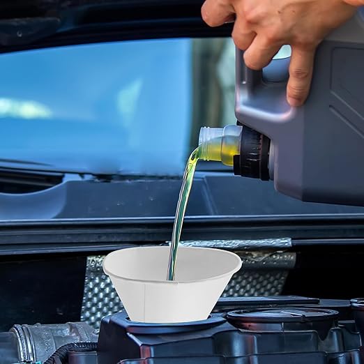 50 Disposable Funnels for Motor Oil & Other Liquids - 4.5 oz Foldable Engine Oil Funnel - Flat Pack