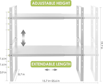Across-Star Expandable Cabinet Shelf Organizer Rack, Stackable Kitchen Counter Storage Shelves Stand, Adjustable Height Pantry Shelf Spice Rack (White, 2 Pack) - Image 5