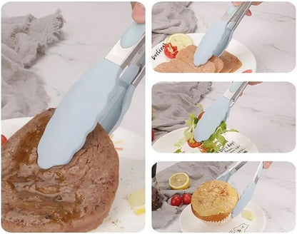 ZHIYE 4Pcs Silicone Tongs, Kitchen Tongs 7” Non-slip & Easy Grip Stainless Steel Handle - Smart Locking Clip - Heat Resistant, Food Grade