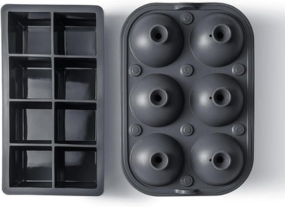 Ice Cube Molds – Large Silicone Ice & Sphere Mold Combo with Built-In Easy-Fill Funnel 2-Inch Round & Square Whiskey Ice Molds for Cocktails & Bourbon