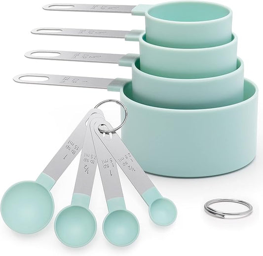 Measuring Cups and Spoons Set of 8 Pieces, nesting measuring cups for Measuring Dry or Liquid Ingredients, Stainless Steel Handle, Kitchen Gadgets for Cooking & Baking by JIEJIE