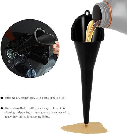 Oil Funnel, Plastic Long Neck Multi-Purpose Spill Saver Funnel, Engine Oil Funnels for Filling Oils Gas Water Diesel Fuel Lubricants for Car Motorcycle ATV Boat (Black-1PCS)