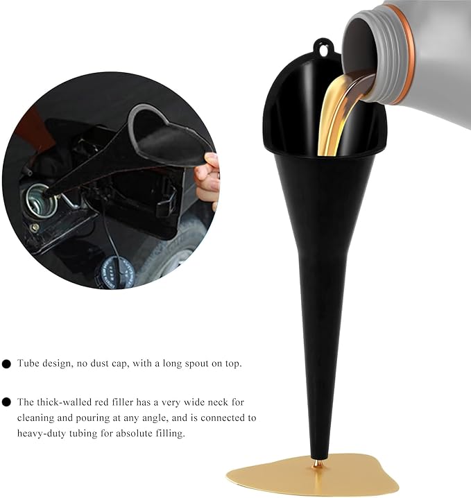 2 PCS Oil Funnel, Plastic Long Neck Multi-Purpose Spill Saver Funnel, Engine Oil Funnels for Filling Oils Gas Water Diesel Fuel Lubricants for Car Motorcycle ATV Boat (Black)
