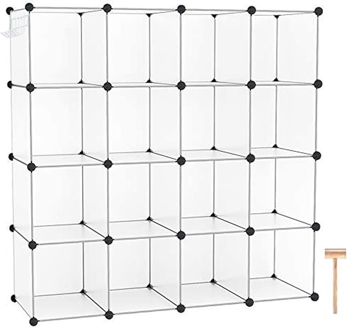 C&AHOME Cube Storage Organizer, 16-Cube Shelves Units, Plastic Storage Cubes, DIY Closet Organizer, Modular Closet Storage Shelves Ideal for Home, 48.4" L × 12.4" W × 48.4" H Transparent SUM3016W by CAHOME