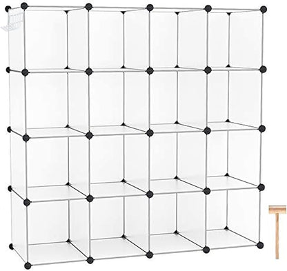 C&AHOME Cube Storage Organizer, 16-Cube Shelves Units, Plastic Storage Cubes, DIY Closet Organizer, Modular Closet Storage Shelves Ideal for Home, 48.4" L × 12.4" W × 48.4" H Transparent SUM3016W by CAHOME