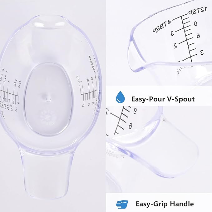 4 Pack Small Measuring Cups, 2oz/60ml Mini Measuring Cup with tsp/Tbsp/oz/ml Markings, Clear Easy-Read Scale for Kitchen, Resin, DIY, Beauty Mixing (4)