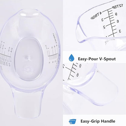 2 Pack Small Measuring Cups, 2oz/60ml Mini Measuring Cup with tsp/Tbsp/oz/ml Markings, Clear Easy-Read Scale for Kitchen, Resin, DIY, Beauty Mixing (2)