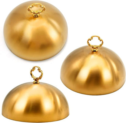 Gold Stainless Steel Food Dome Cover Food Protecting Dome Cover Serving Plate Dish Dome Cake Butter Dessert Cheese Cover for Burgers Restaurant Party (Flower Wreath Bead)