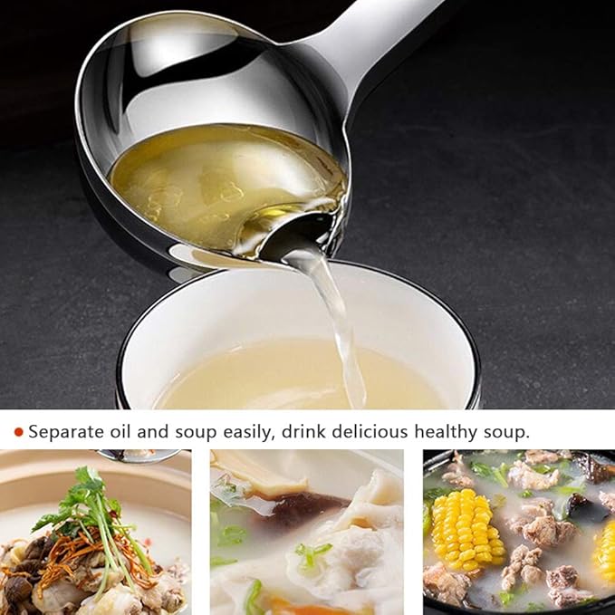 Stainless Steel Oil Separator Soup Ladle Gravy Food Fat Separator Skimmer Spoon Grease Strainer Separater Hot Pot Oil Filter Spoon For Home Kitchen And Cooking,Soup Colander 12 Inch - Image 2