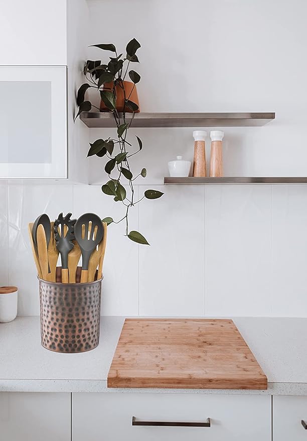 Monarch Abode Kitchen Utensil Holder – Hand Hammered Metal Antique Copper Utensil Holder, Decorative Utensil Crock for Kitchen Counter, Cooking Tool and Spatula Holder for Countertop, Caddy Organizer - Image 8