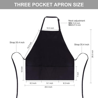 Jubatus 2 Pack 3 Pockets Adjustable Bib Apron 65% Polyester 35% Cotton Fabric Chef Kitchen Cooking Aprons for Women Men, Black - Image 6