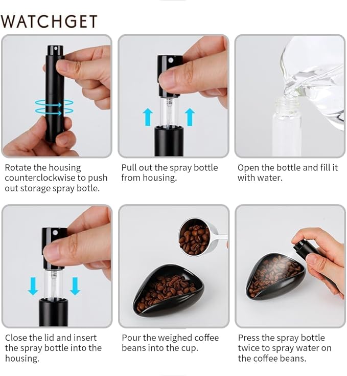 watchget Coffee Bean Dosing Cup & RDT Spray Bottle Kit for Espresso Bar, Static Reduction Ceramic Single Dose Tray for Brewing/Tea, Barista Accessories Set, Black - Image 4