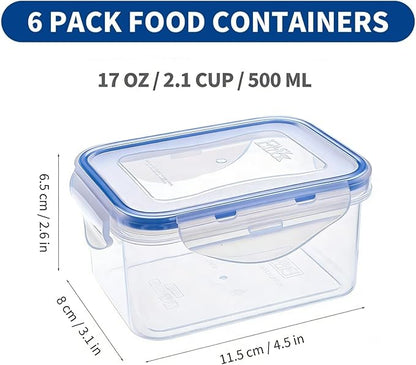 KIGI Small Food Storage Containers, Rectangle, 4-Sided Locking Airtight Lids, BPA-Free Plastic, Leak-Proof, Ideal for Lunch, Meal Prep, Snack & Portion Control, 17 oz / 2.1 Cup, 12 Piece Set