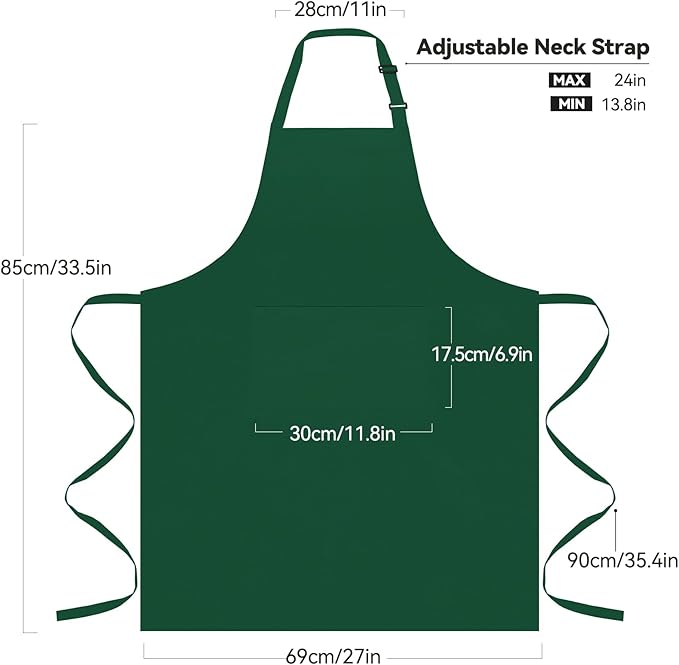 NLUS 2 Pack Kitchen Aprons with 2 Pockets for Women Men, Chef Aprons for Baking BBQ Cooking, Green - Image 3