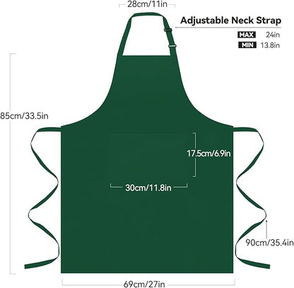 NLUS 2 Pack Kitchen Aprons with 2 Pockets for Women Men, Chef Aprons for Baking BBQ Cooking, Green - Image 3