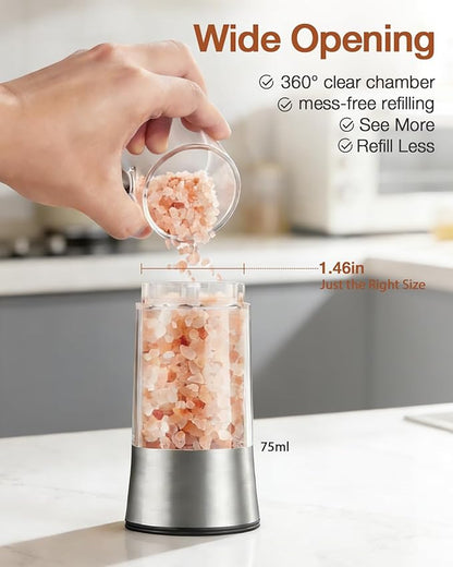 Gravity Electric Salt and Pepper Grinder Set, Automatic Mills with Rechargeable Charging Base, Built-in LED Light & Stainless Steel Body
