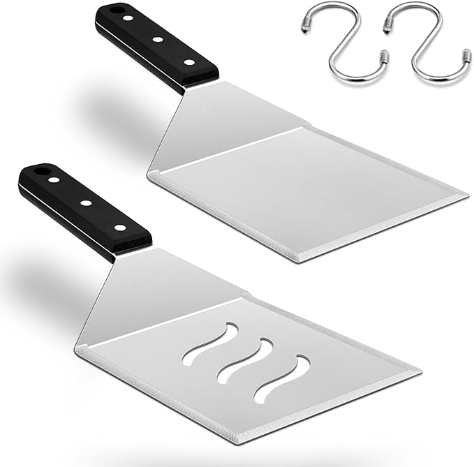HaSteeL Metal Spatula Set, Heavy Duty Stainless Steel Large Griddle Spatula Tools, Hamburger Turner Pancake Flipper with ABS Handle for Teppanyaki Flat Top BBQ Cooking, Dishwasher Safe & 2 Hooks
