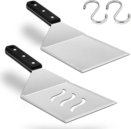 HaSteeL Metal Spatula Set, Heavy Duty Stainless Steel Large Griddle Spatula Tools, Hamburger Turner Pancake Flipper with ABS Handle for Teppanyaki Flat Top BBQ Cooking, Dishwasher Safe & 2 Hooks