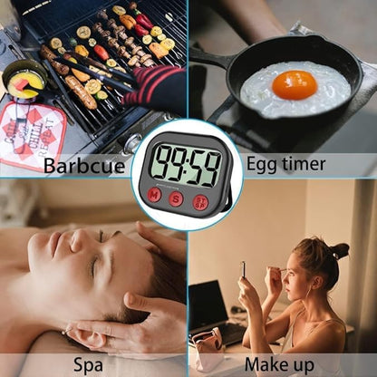 Kitchen Timer, Digital Visual Timer Magnetic Clock Stopwatch Countdown Timer, Large LCD Screen Display Big Digits, Loud Alarm for Cooking, Shower, Bathroom - Image 6