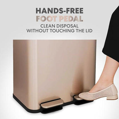 SIMPLI-Magic 60L / 16 Gallon Dual Compartment Kitchen Trash Can - Hands-Free Step Pedal, Soft-Close Lid, Stainless Steel Recycling Bin with Odor Control (30L + 30L) - Image 3