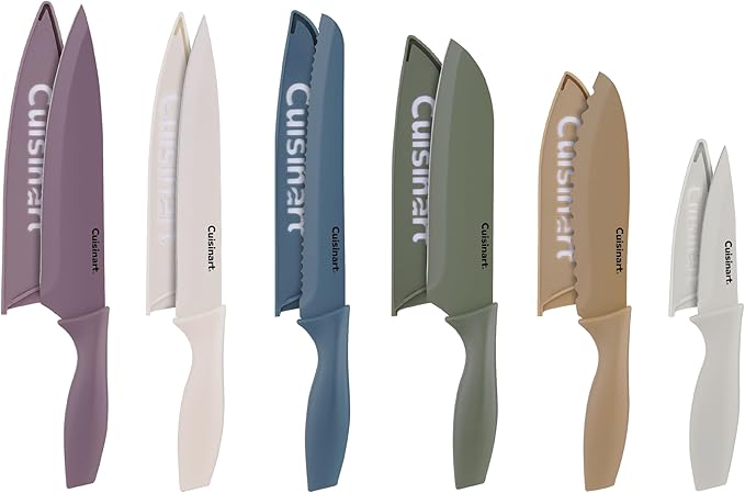 Cuisinart Advantage 12-Piece Kitchen Knife Set, Professional-Quality Nonstick Coated Stainless Steel Knives with Covers, Nonstick Color Coating for Easy Slicing, Ergonomic Handles, G1022-12M by Cuisinart