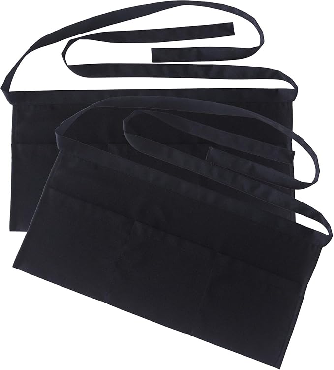 Resist water 3 big Pockets Waist Server Apron Kitchen Restaurant Unisex Half Aprons by SEW+UR+LIFE