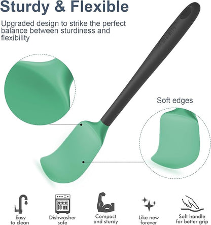 Silicone Spatula Set, 6 Pieces Food Grade Kitchen Utensils with Silicone Brush Heat Resistant Dishwasher Safe BPA-free Rubber Spatula for Scraping, Baking, Cooking, Mixing (Aqua Green)