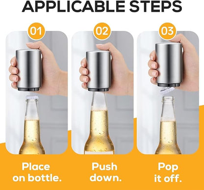 6 Pack Premium Beer Bottle Opener (Silver), Automatic Bottle Openers, Stainless Steel Push Down Beer Opener, No Damage to Bottle Cap, Portable Pop the Top Bottle Opener for Home Bars Camping Party - Image 3