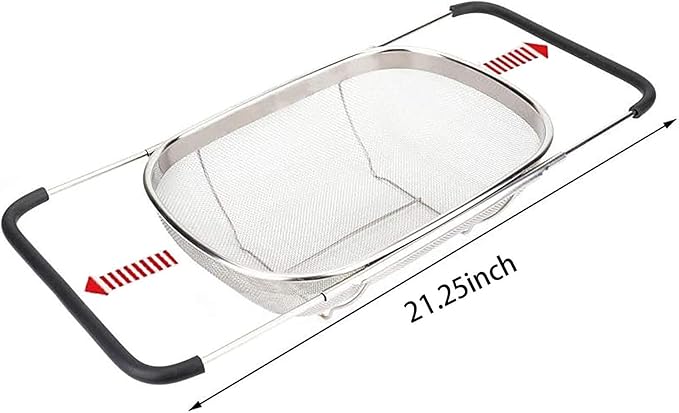 Over The Sink Stainless Steel Oval Colander with Expandable Rubber Grip Handles Strainers, Fine Mesh Strainer Basket Kitchen 6 Quarts Colander for Strain, Drain, Rinse Fruits, Vegetables - Image 2