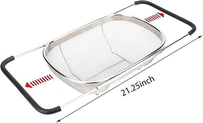 Over The Sink Stainless Steel Oval Colander with Expandable Rubber Grip Handles Strainers, Fine Mesh Strainer Basket Kitchen 6 Quarts Colander for Strain, Drain, Rinse Fruits, Vegetables - Image 2