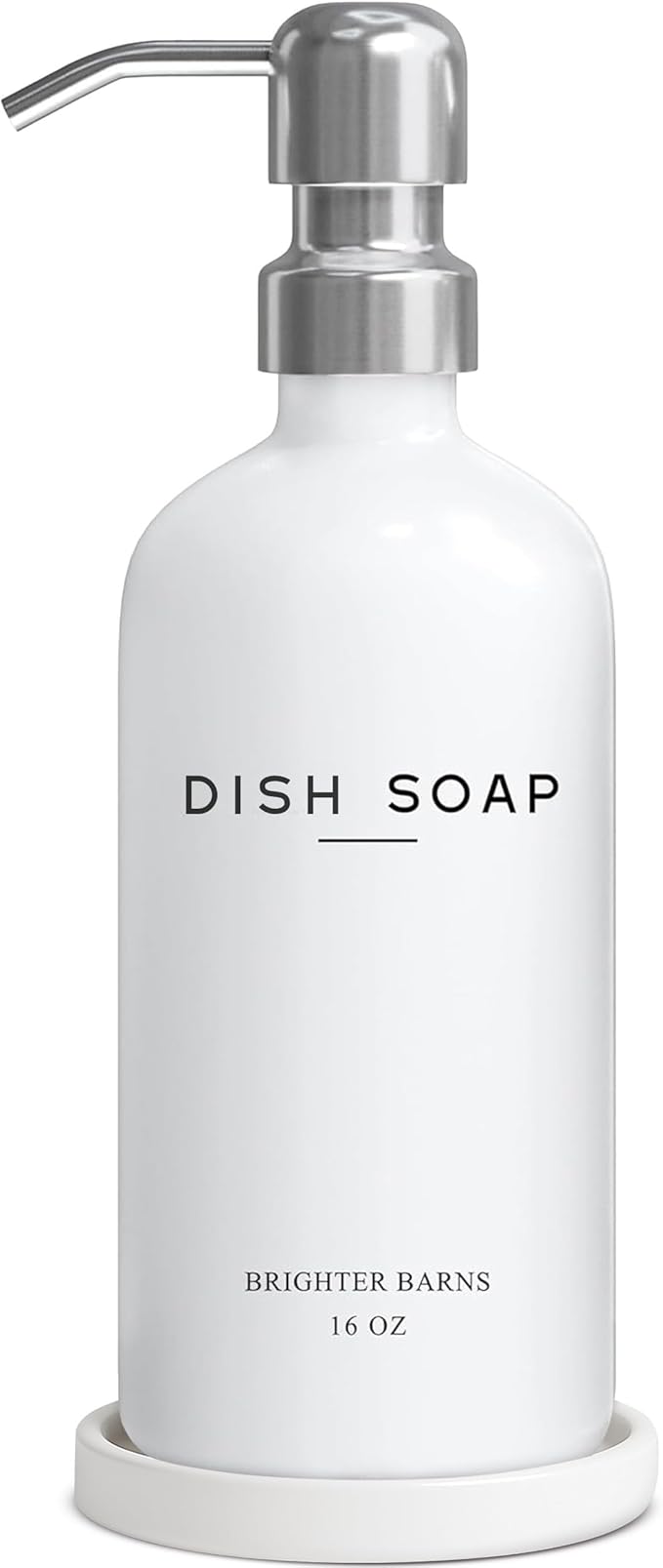 White Glass Dish Soap Dispenser for Kitchen Sink by Brighter Barns - Modern Kitchen Soap Dispenser Set - Refillable Glass Bottle with Pump - Neutral Minimalist Home Decor in Airbnb, Restaurant (White) by BrighterBarns