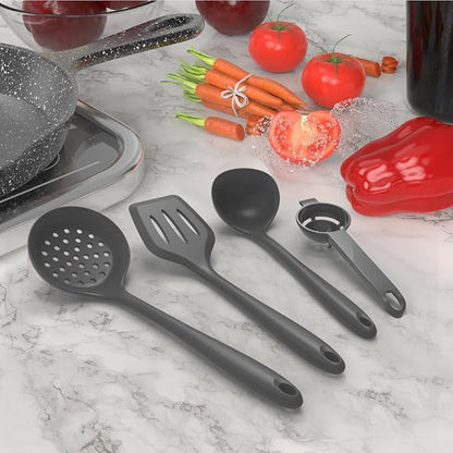 AOTHOD Silicone Cooking Utensils Set - 446°F Heat Resistant Kitchen Utensils,Spatula Sets,Turner Tongs,Spoon,Kitchen Utensil Gadgets Tools Set for Nonstick Cookware,Dishwasher Safe BPA Free (Gray) - Image 8