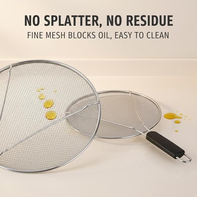 KitchenGuard Stainless Steel Splatter Guard Set of 2 for Frying Pan – 13 Inch & 10 Inch Heavy Duty Grease Splatter Screen, Oil Splash Guard & Splatter Shield for Cooking, Dishwasher Safe, Easy to Hang - Image 3