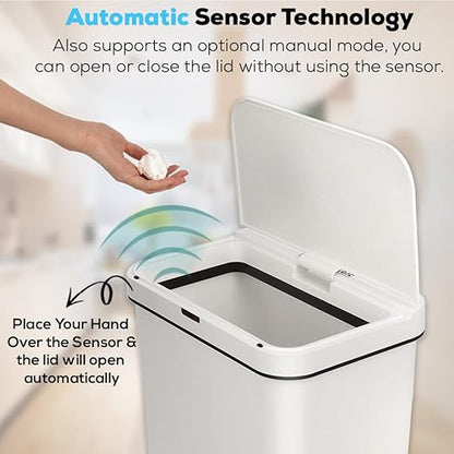 SIMPLI-MAGIC 79502 13 Gallon Touchless Sensor Trash Can, Rectangle Garbage Bin, Perfect for Home, Kitchen, Office, White - Image 8