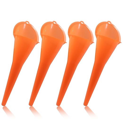 4 Pack Plastic Long Neck Oil Funnel, Multi Function Automotive Funnels for Engine Oil Kerosene, Versatile Liquid Funnel Set for Oil Change/Car Enthusiasts